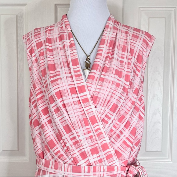 🛑SOLD🛑Tommy Hilfiger Sleeveless Fit & Flare Wrap Peach White Dress Size 18 - Picture 4 of 14